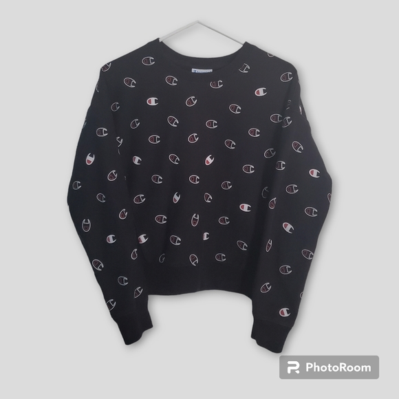 Champion Reverse Weave black sweatshirt with allover logo design, size S - Picture 2 of 11